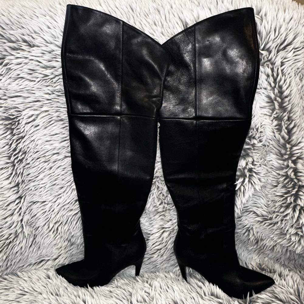Halston Hertiage Olivia Over the Knee Leather Boots - Jet Black - Picture 8 of 12